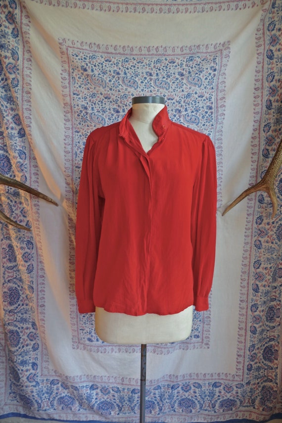 1980's Red Silk Blouse