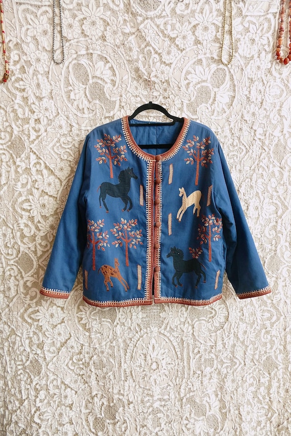 Blue Cotton Applique Horses Jacket - image 10