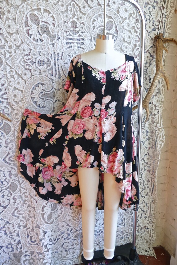 High Low Grunge Floral Rayon Mini Dress