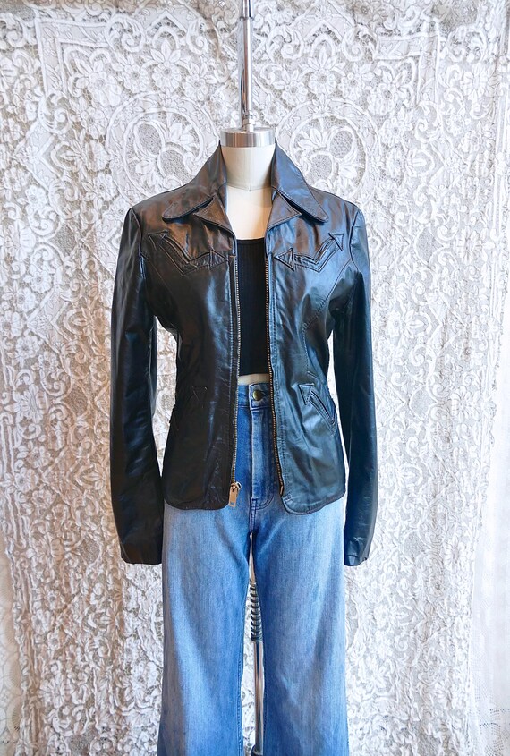 Shrunken Black Leather Jacket - image 3