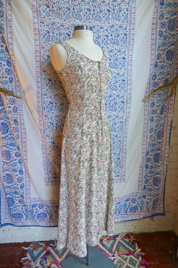 Textured Pale Green Rayon Floral Grunge Dress
