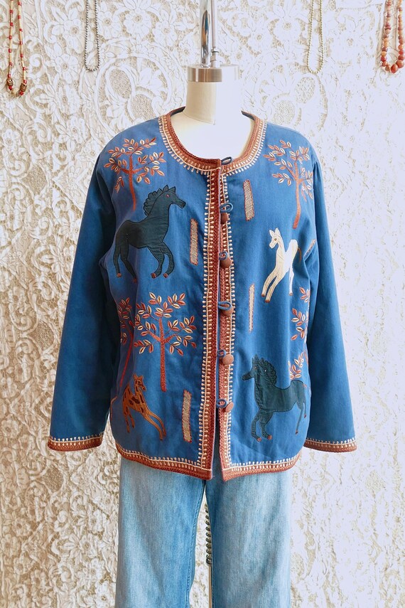 Blue Cotton Applique Horses Jacket - image 3