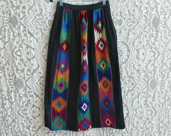 Black and Patterned Guatemalan Woven Cotton Skirt