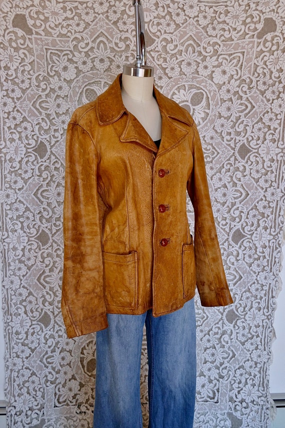 Distressed Natural Leather Jacket - image 4