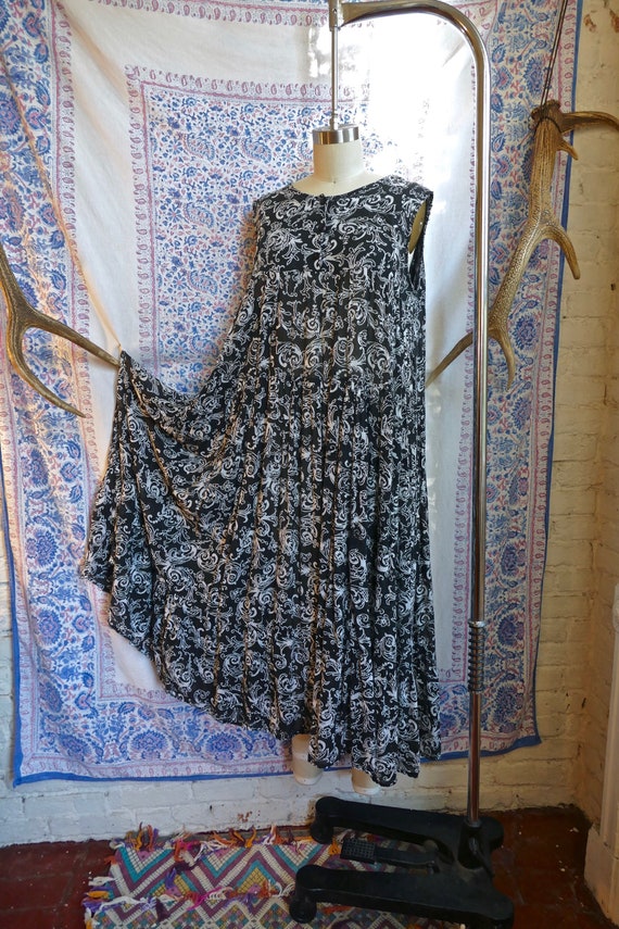 Black and White Sheer Gauze Cotton Maxi Dress