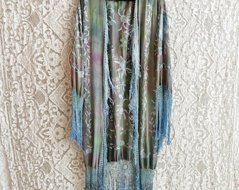 Hand Dyed Silk Fringe Piano Shawl Duster