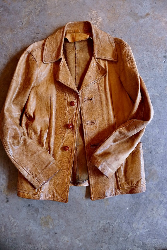 Distressed Natural Leather Jacket - image 9