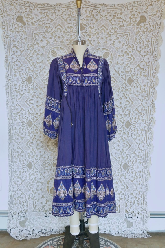 Blue Indian Cotton Peasant Dress