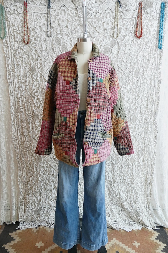 Multi Colored Patchwork Quilt Chore Coat - image 10