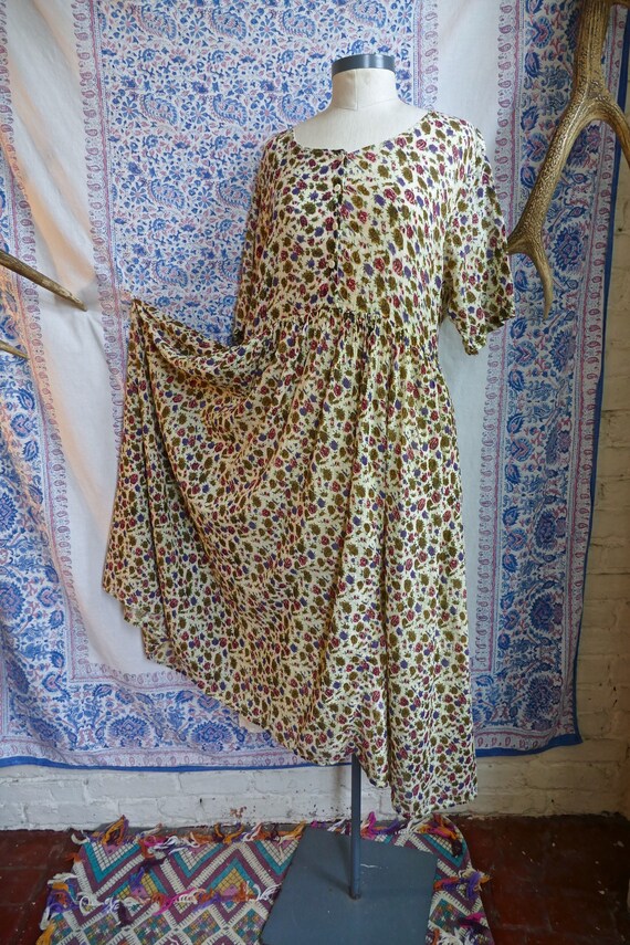 Sheer Indian Gauze Cotton Floral Grunge Dress