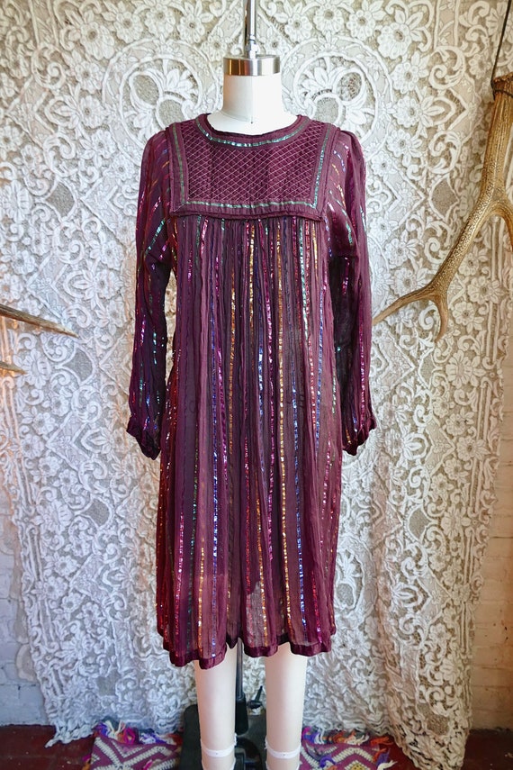 Burgundy Gauze Cotton and Rainbow Lurex Dress As I