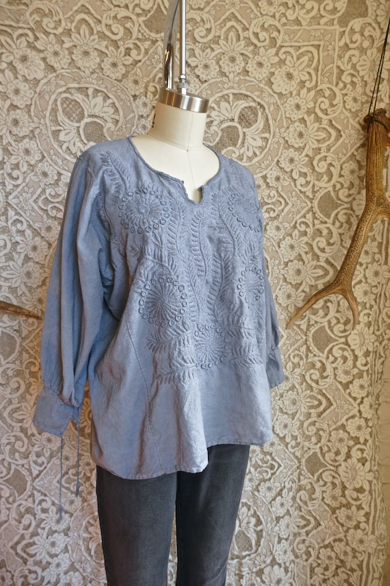 Dyed Embroidered Mexican Cotton Folk Blouse