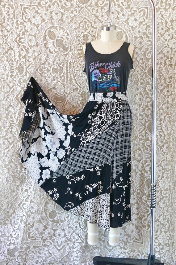 Black Floral Rayon Grunge Skirt