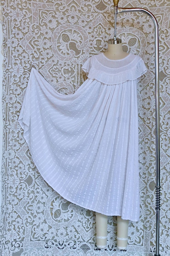 White Sheer Gauze Greek Dress with Crochet Necklin