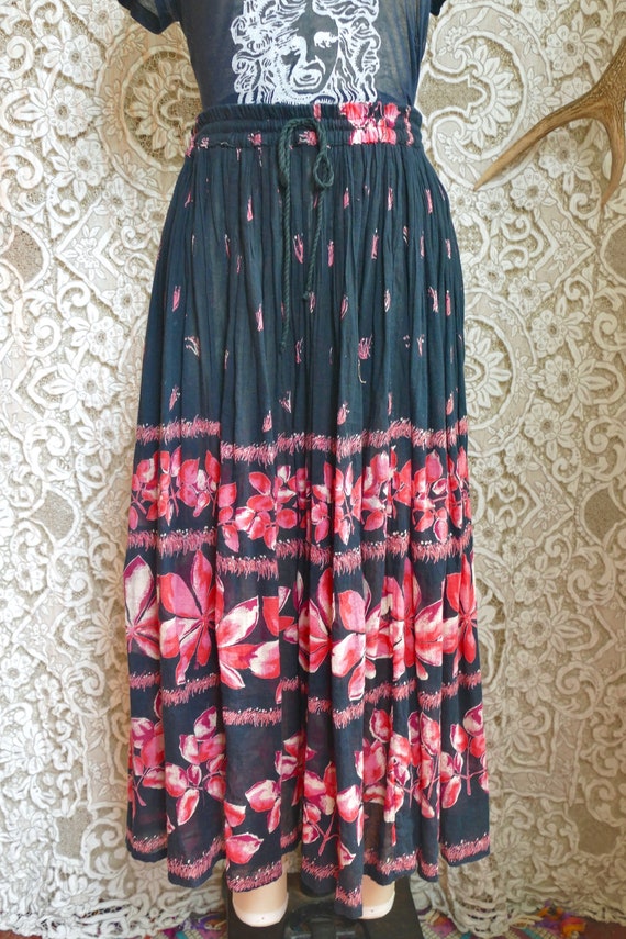 Black Indian Gauze Cotton Floral Skirt - image 7