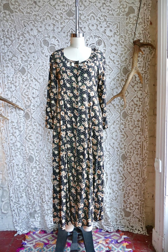 Black and Floral 90's Button Down Dress 