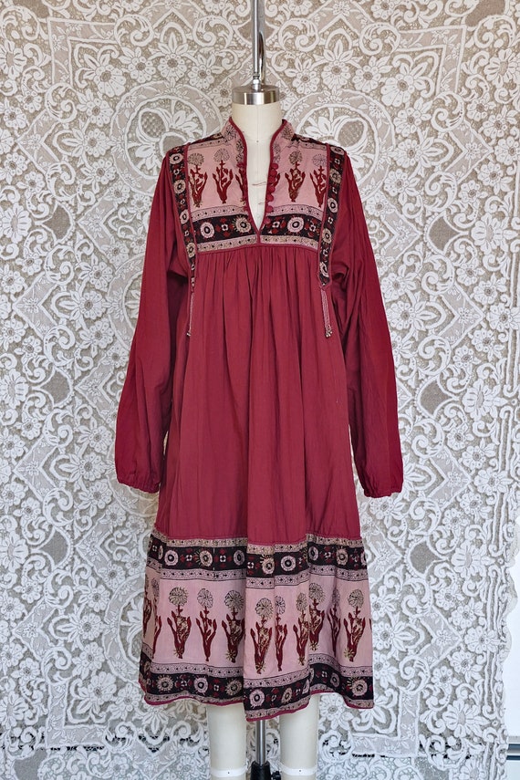 Red Indian Cotton Peasant Dress - image 3