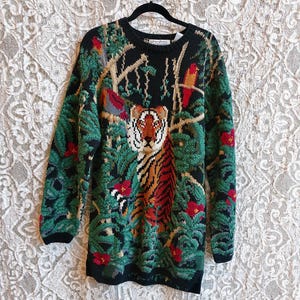 90's Over-sized Storybook Knit Tiger Sweater