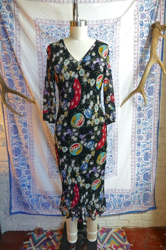 Black and Floral 90's Bias Cut Slip Dress