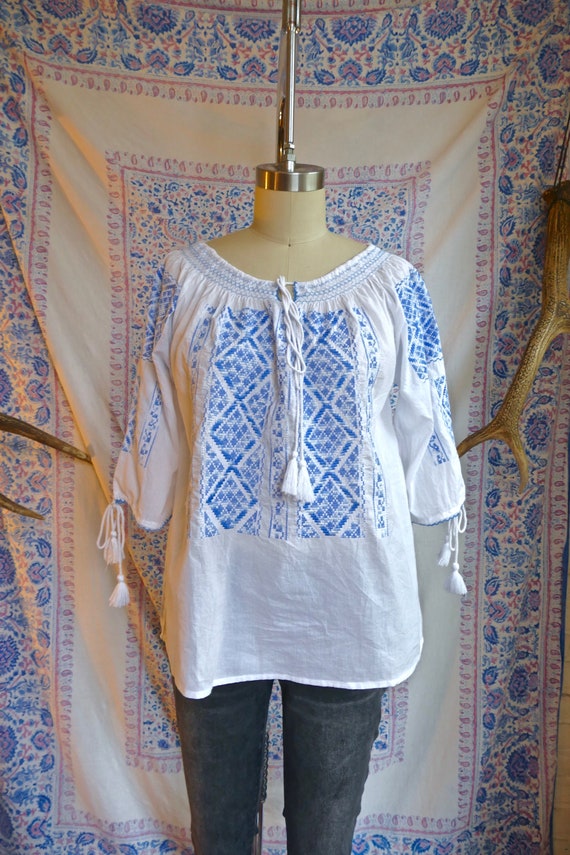 Embroidered Gauze Cotton Folk Blouse