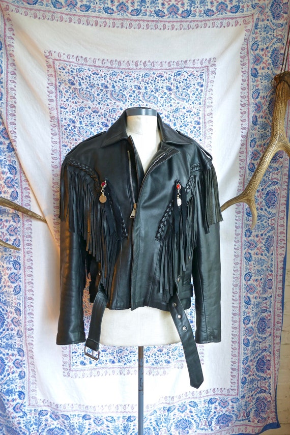 Fringe Leather Silver Concho Biker Jacket
