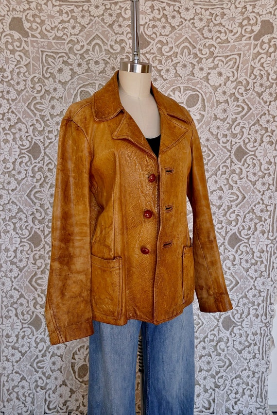 Distressed Natural Leather Jacket - image 3