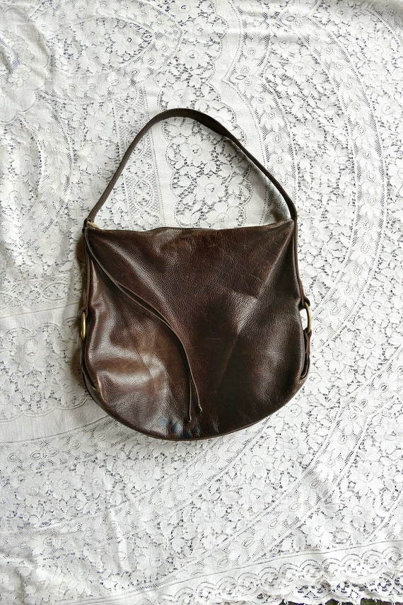 Pebbled Brown Leather Shoulder Bag As Is