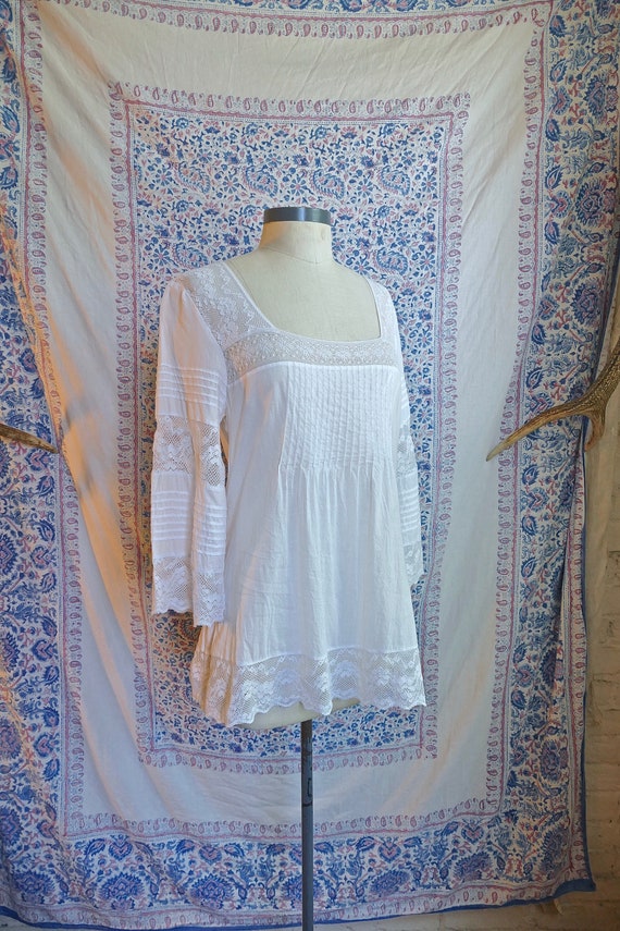 White Lace Paneled Cotton Blouse