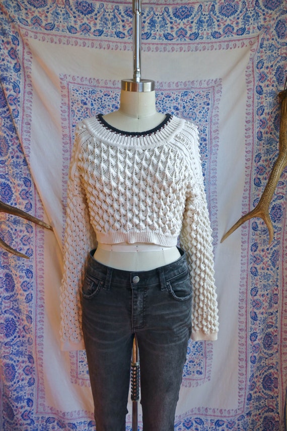 Cream Popcorn Knit Backless Cropped Sweater