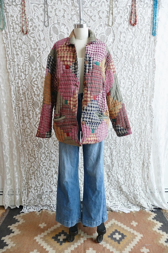 Multi Colored Patchwork Quilt Chore Coat - image 11