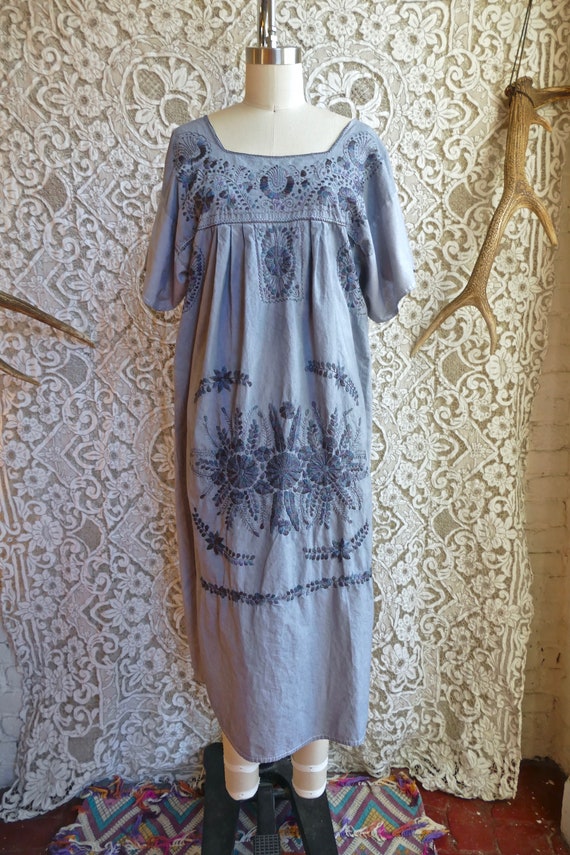 Over-Dyed Mexican Embroidered Cotton Folk Dress