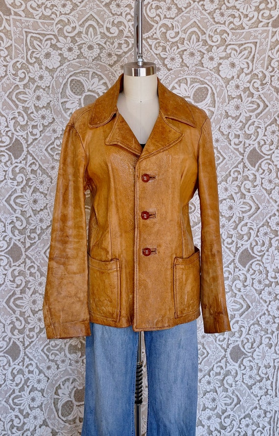 Distressed Natural Leather Jacket - image 5