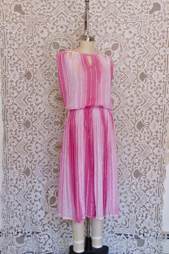 Vibrant Pink Ombre Cotton  Greek Gauze Cotton Dres