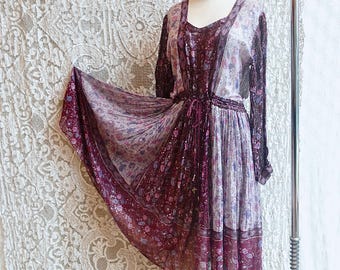 Oh Calcutta Indian Gauze Cotton and Silver Lurex Peasant Dress