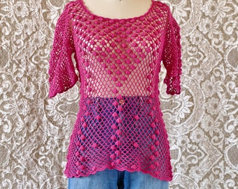 Maroon Crochet Lace Short Sleeve Top