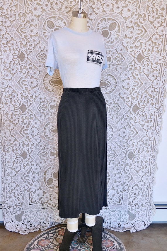 Rib Knit Black Cotton Skirt - image 2