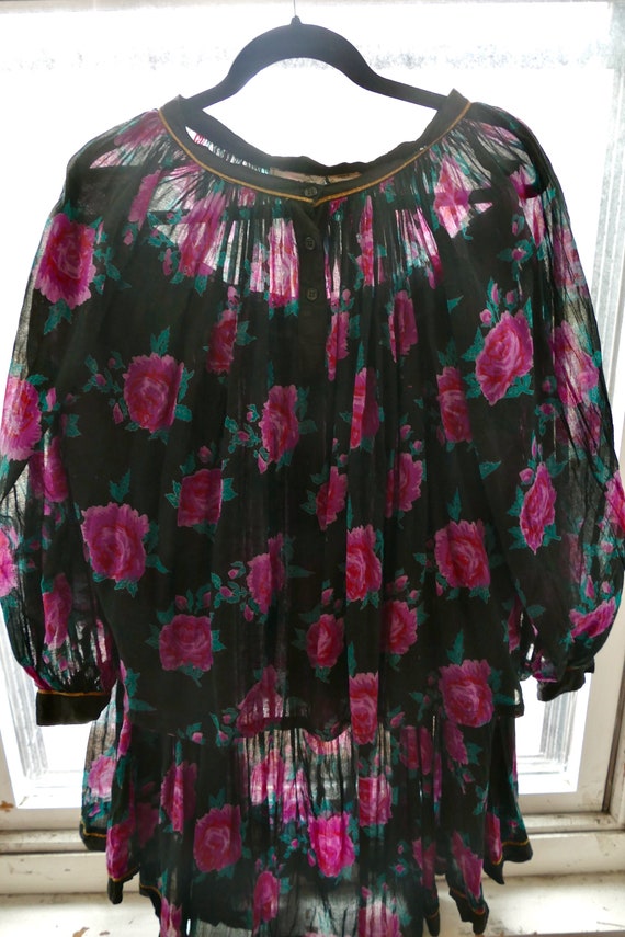 Black Indian Gauze Cotton Floral Two Piece Skirt … - image 9