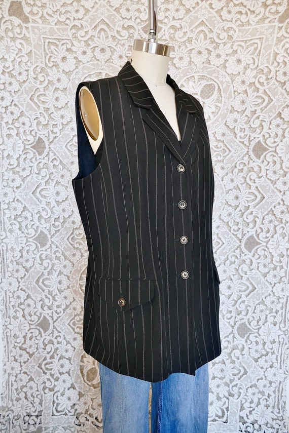 90's Black Pinstripe Linen Blend Vest