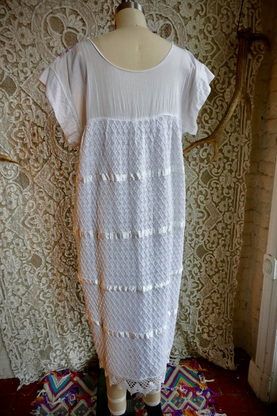 Embroidered White Mexican Gauze and Lace Dress - image 9