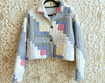 Cropped Patchwork Quilt Chore Coat