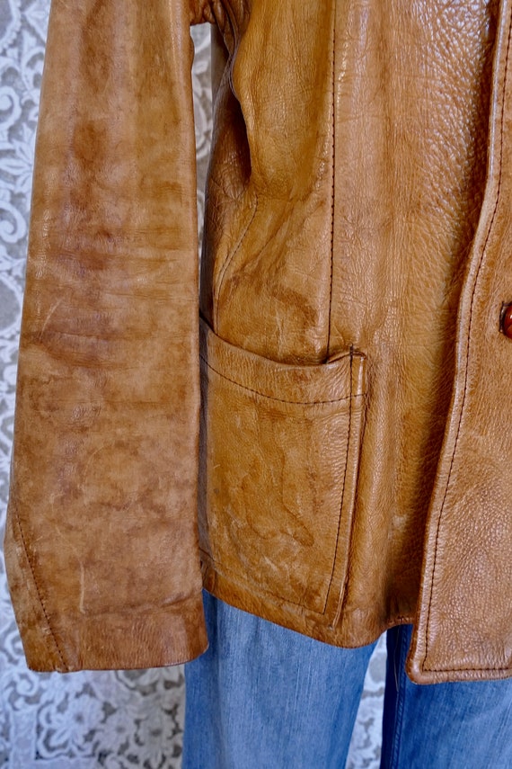 Distressed Natural Leather Jacket - image 6