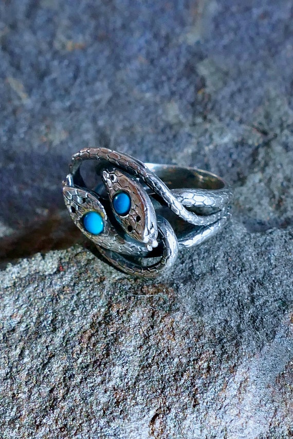 Sterling Silver Double Snake and Turquoise Ring