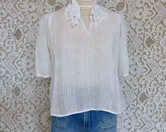 Distressed Edwardian High Neck Blouse