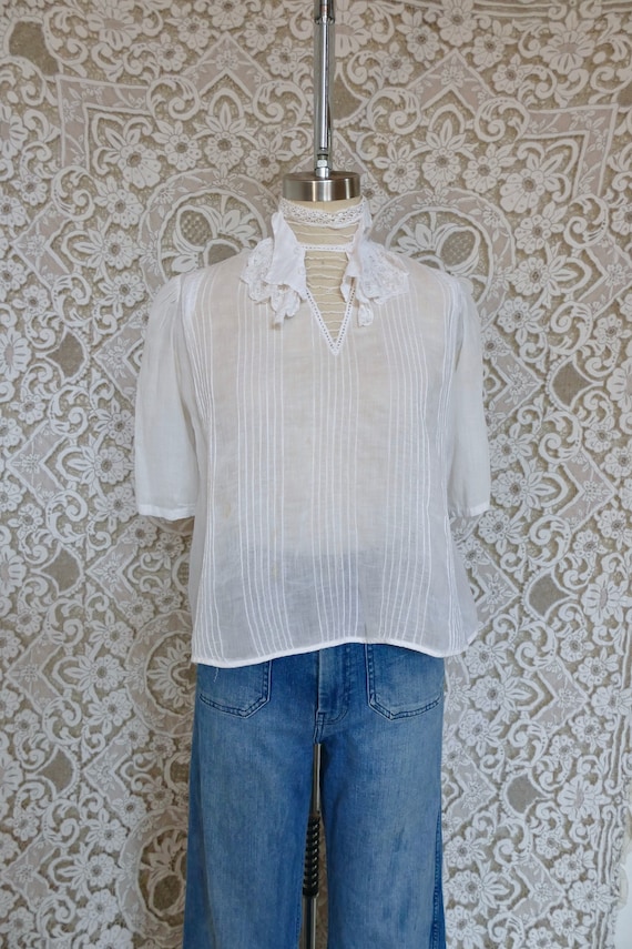 Distressed Edwardian High Neck Blouse