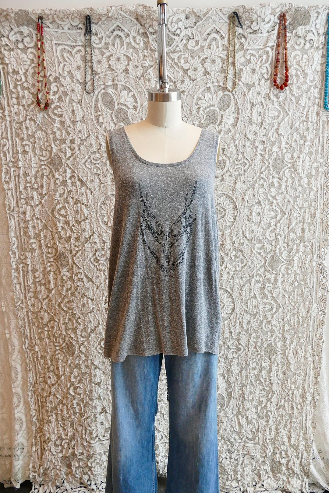 Heather Grey Deer Skull Printed Tank - Etsy