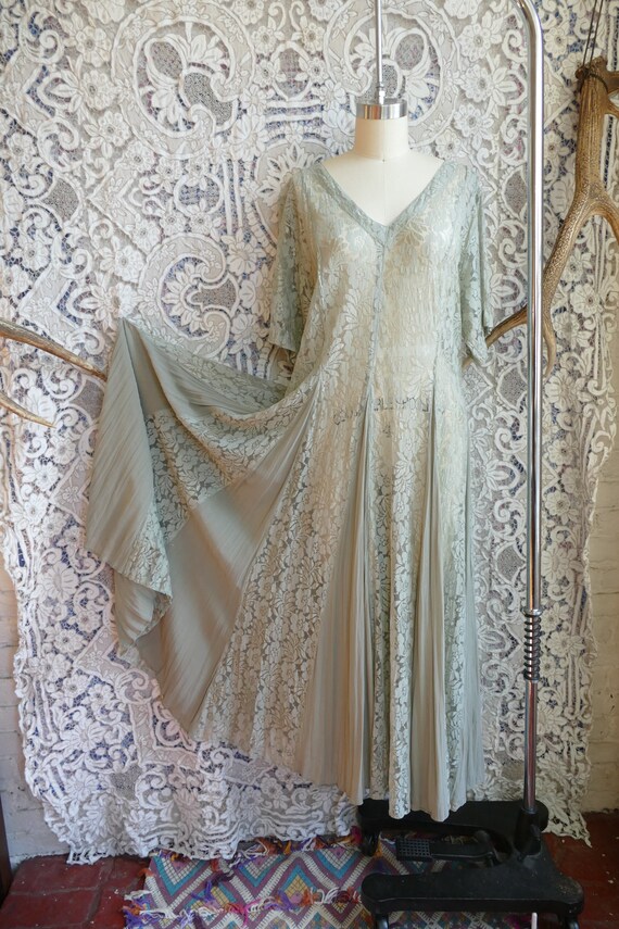 Sheer Pale Green Lace and Rayon Crepe Grunge Dress