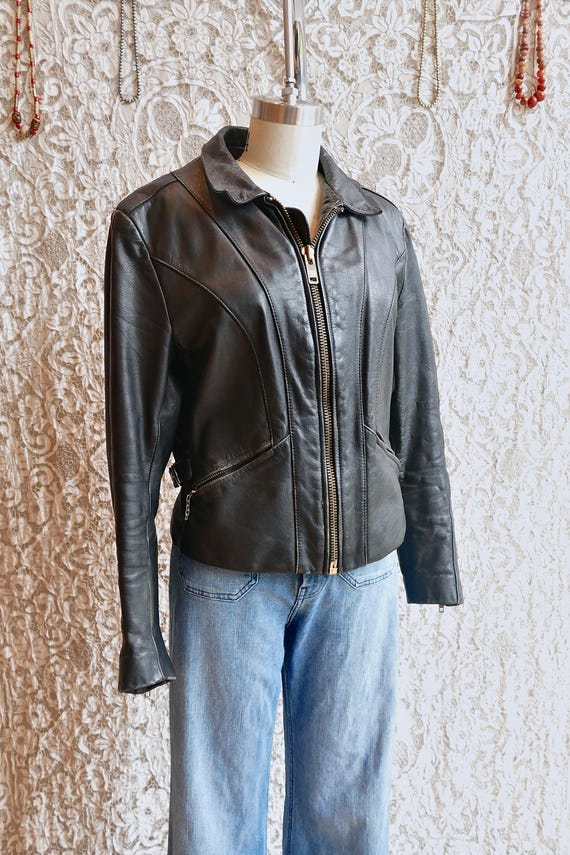 Slim Black Leather Jacket - image 5