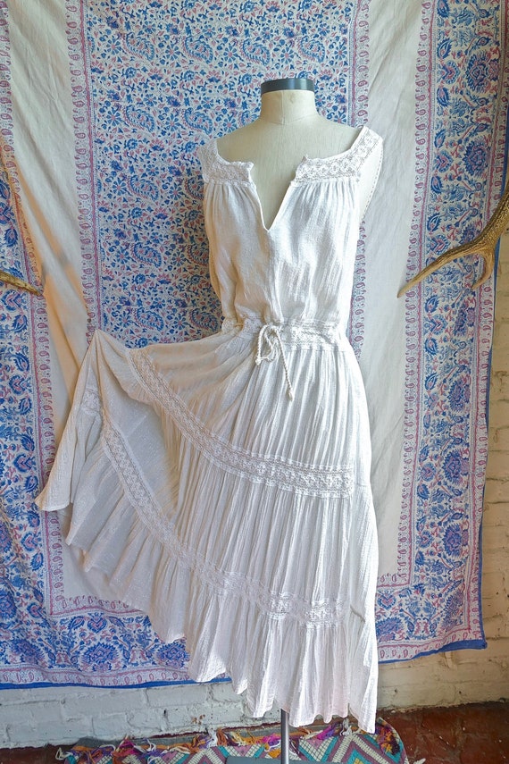White Gauze and SIlver Lurex Indian Cotton Dress