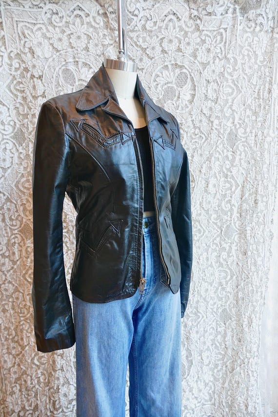 Shrunken Black Leather Jacket - image 6
