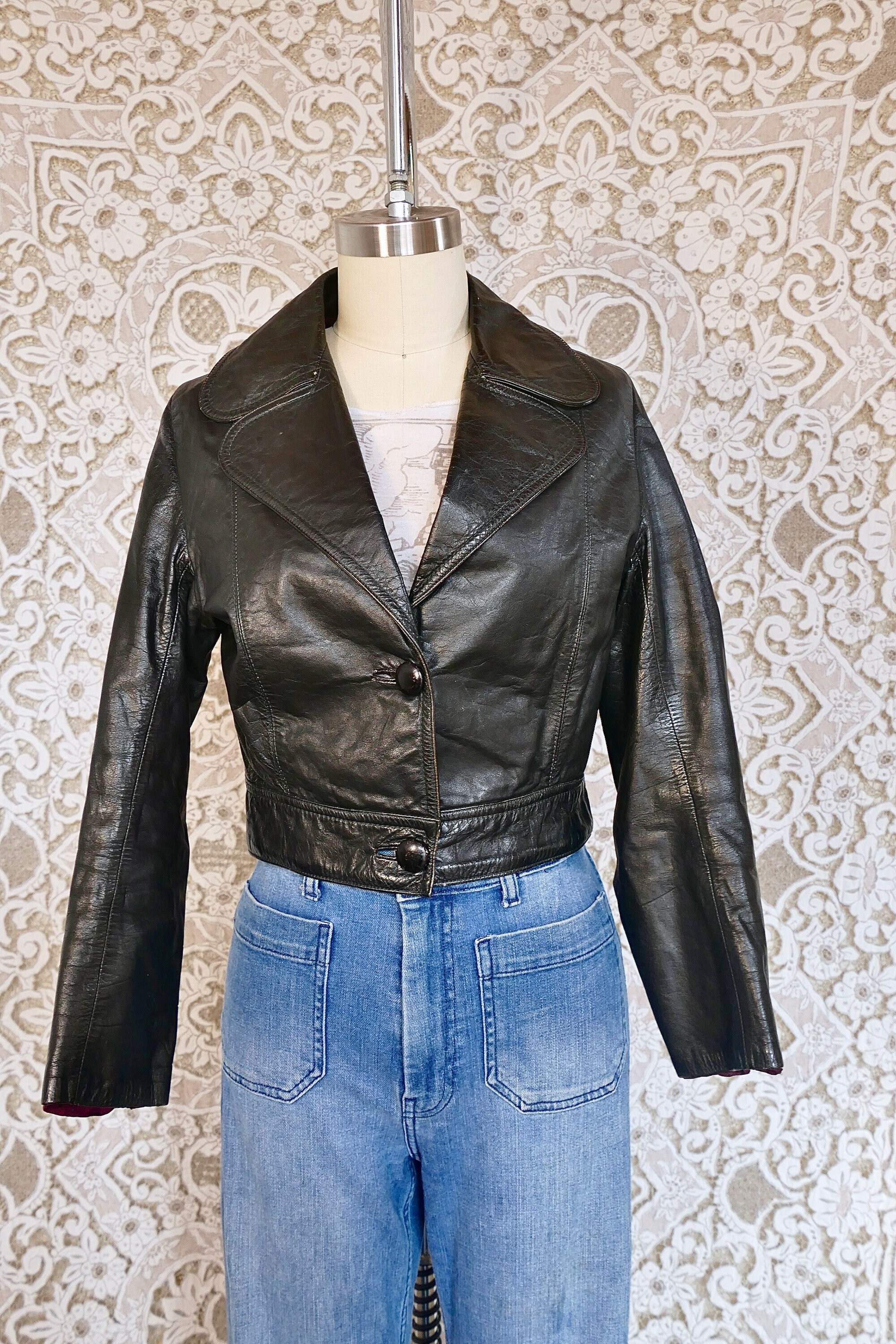 NOIRER ■ Goat Shrunken Leather Jacket Redline Women's Mid-Weight Goat Leather Jacket w/ Gator Skin